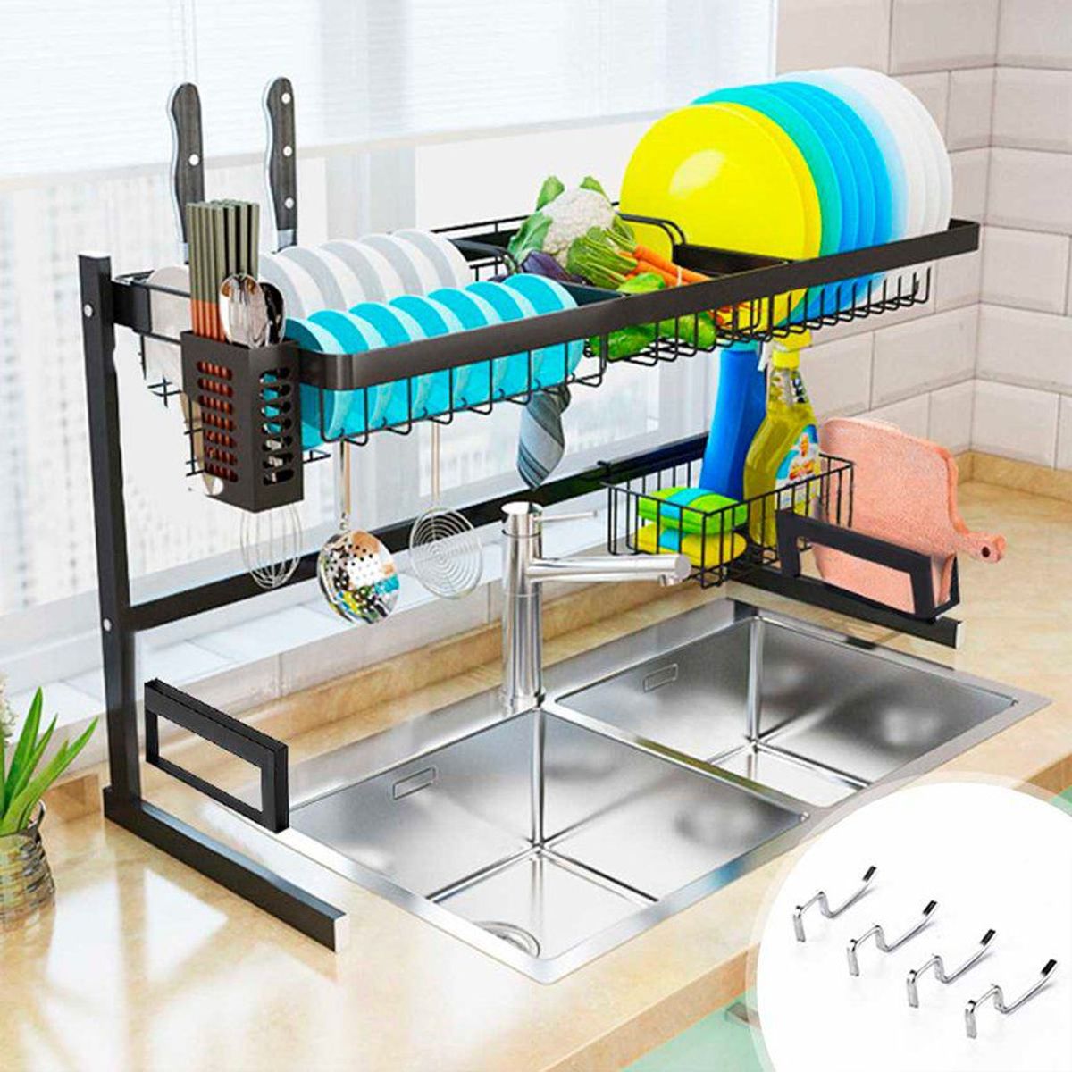 GENERICO - Estante organizador y escurridor de platos para cocina premium 85cm