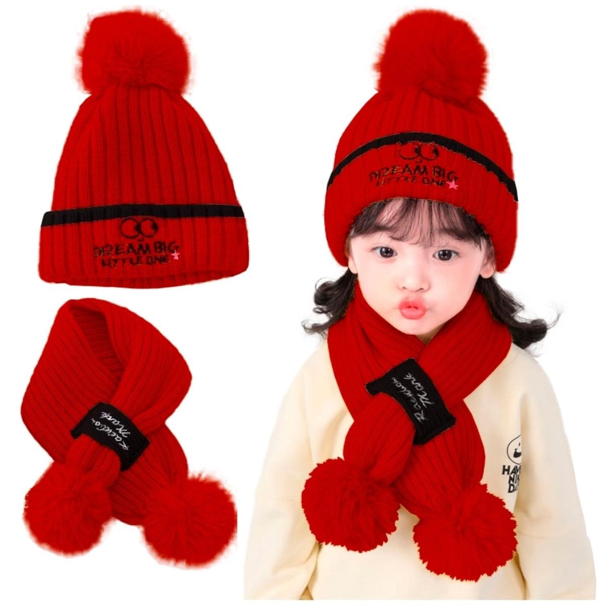 MINARI - Gorro y Bufanda con Pompón Accesorios para Bebés y Niños RJ GB58