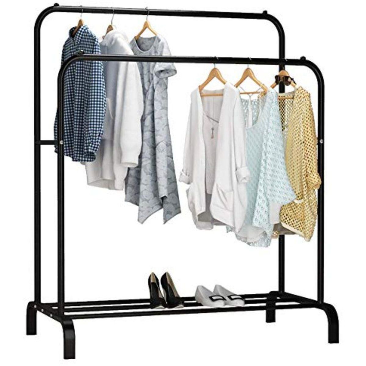 GENERICO - Estante colgador doble exhibidor de ropa perchero negro 108p