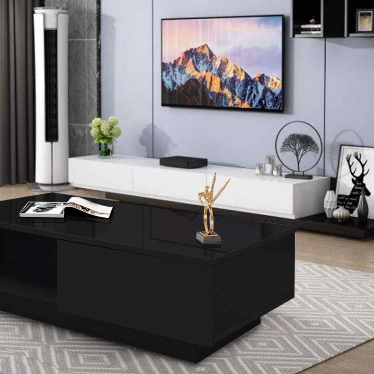 VILLA HOGAR - Mesa de centro Stelar con dos cajones negro - Villa Hogar