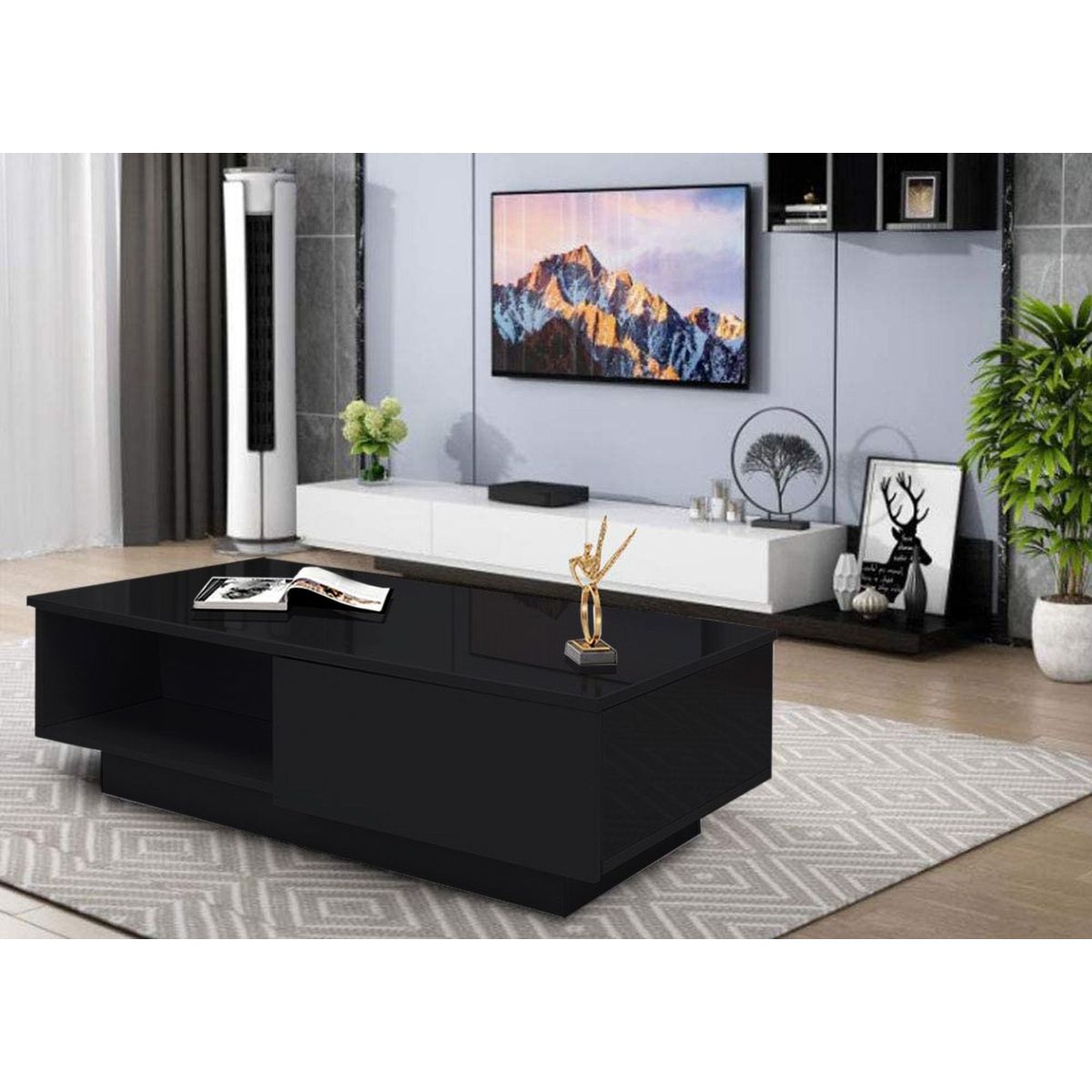 VILLA HOGAR - Mesa de centro Stelar con dos cajones negro - Villa Hogar