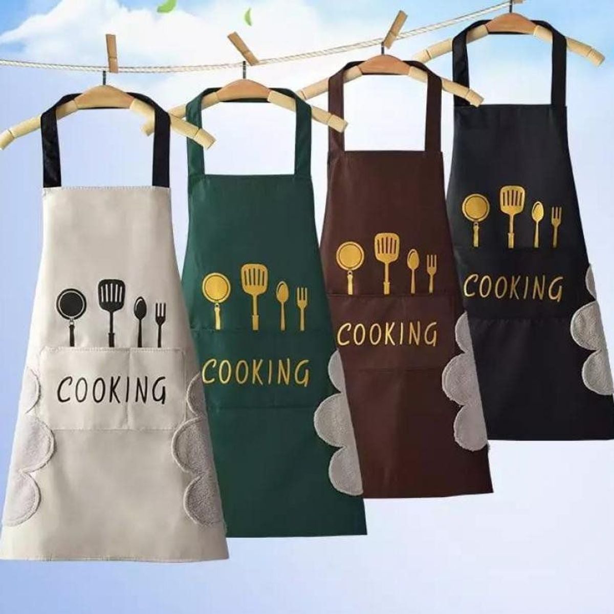 GENERICO - Delantal de cocina multifuncional impermeable con secador mandil