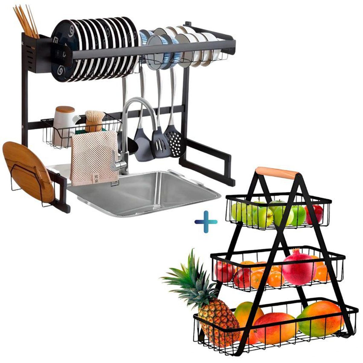 GENERICO - Estante organizador escurridor de platos cocina  cesta frutero 3 pisos