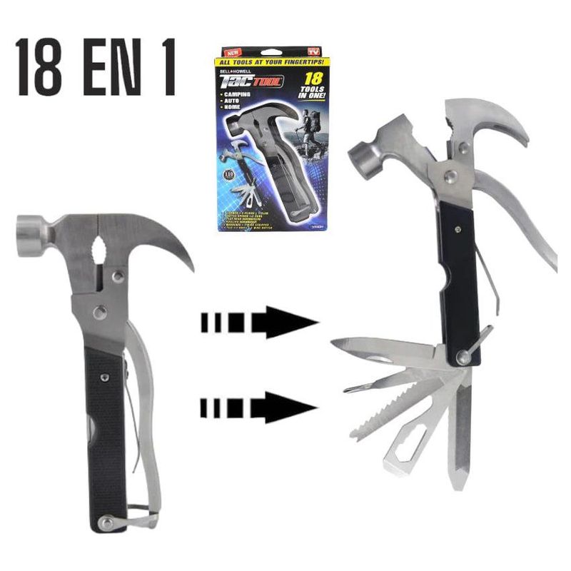 OEM - Martillo multifunción 18 en 1 de acero serrucho cuchillo desarmador