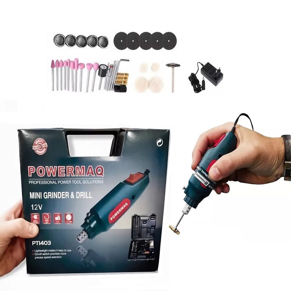 GENERICO - Mini Taladro y Esmeril Powermaq  de 12v