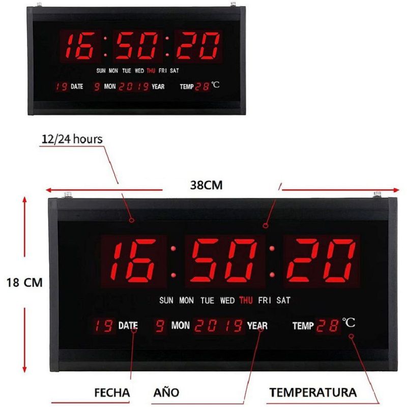 GENERICO - Reloj Digital Led para Pared Calendario Hora Fecha y Temperatura