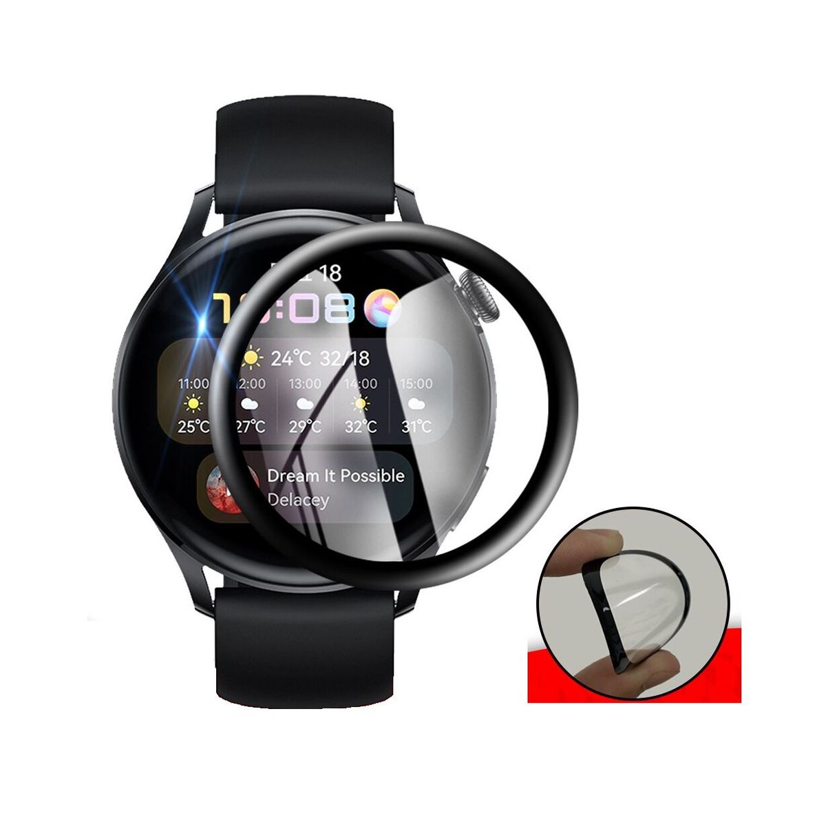 GENERICO - Protector de pantalla Hydrogel para HUAWEI WATCH 3 - Negro