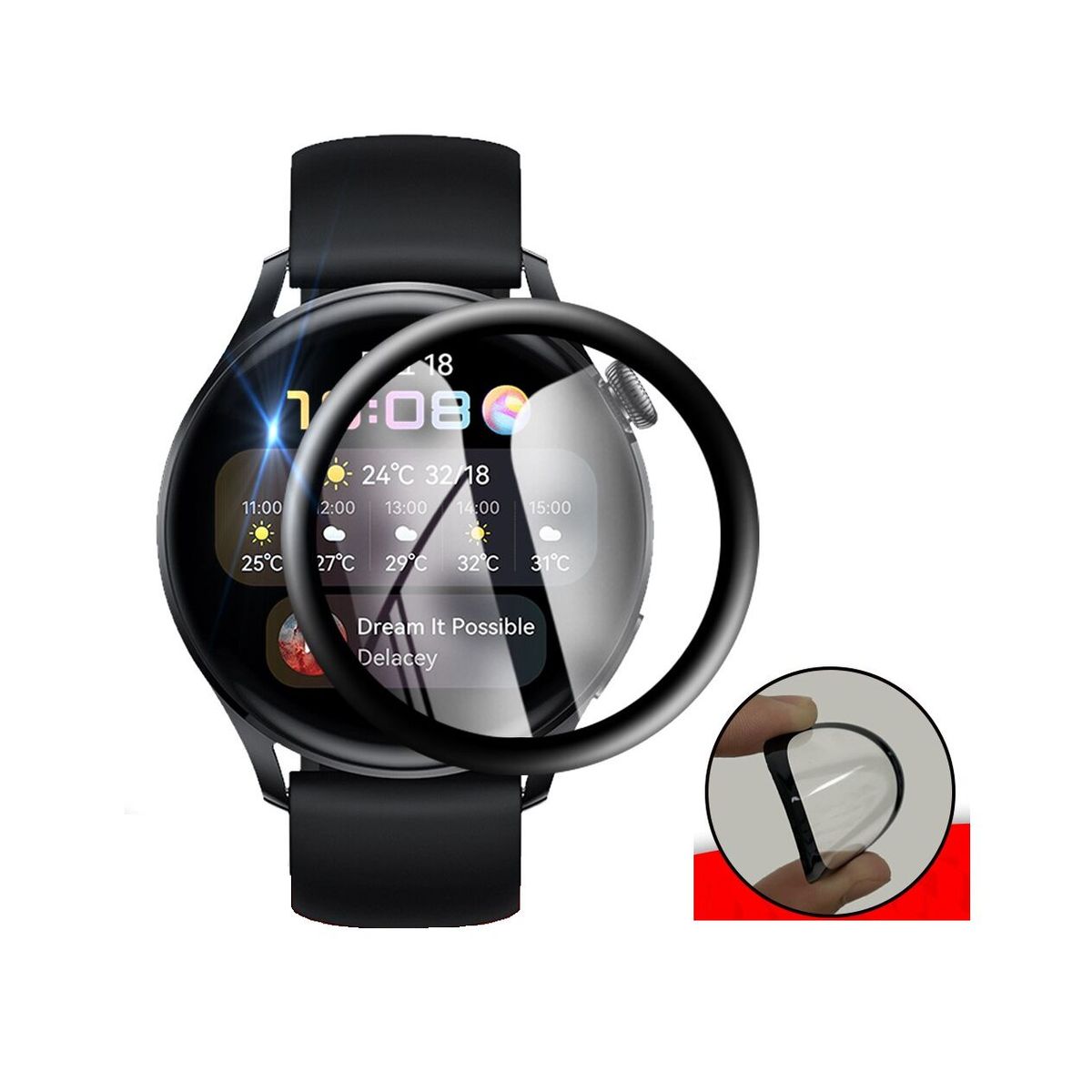 GENERICO - Protector de pantalla Hydrogel para HUAWEI WATCH 3 - Negro