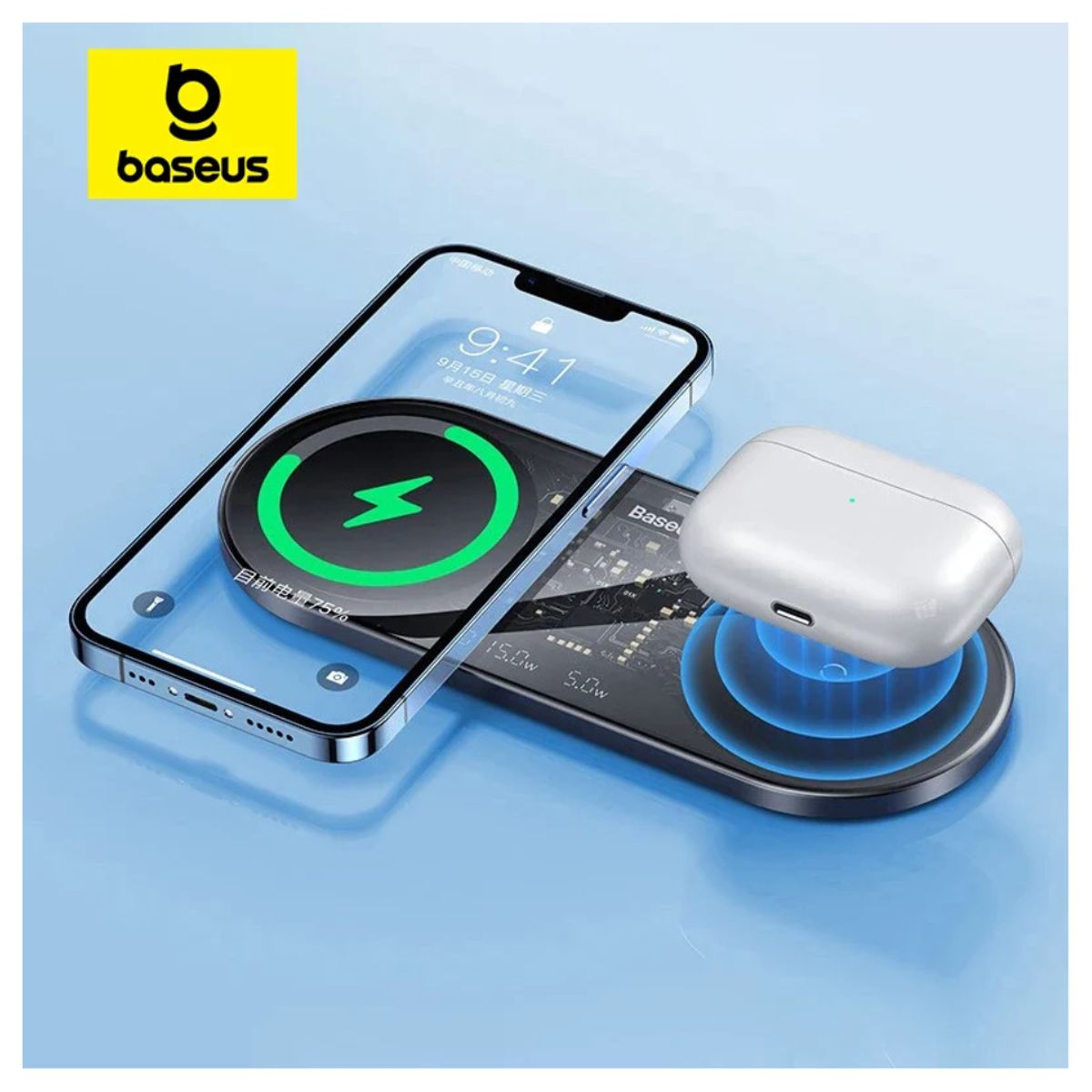 BASEUS - Base Cargador Inalámbrico Carga Rápida 20W Baseus 2 en 1