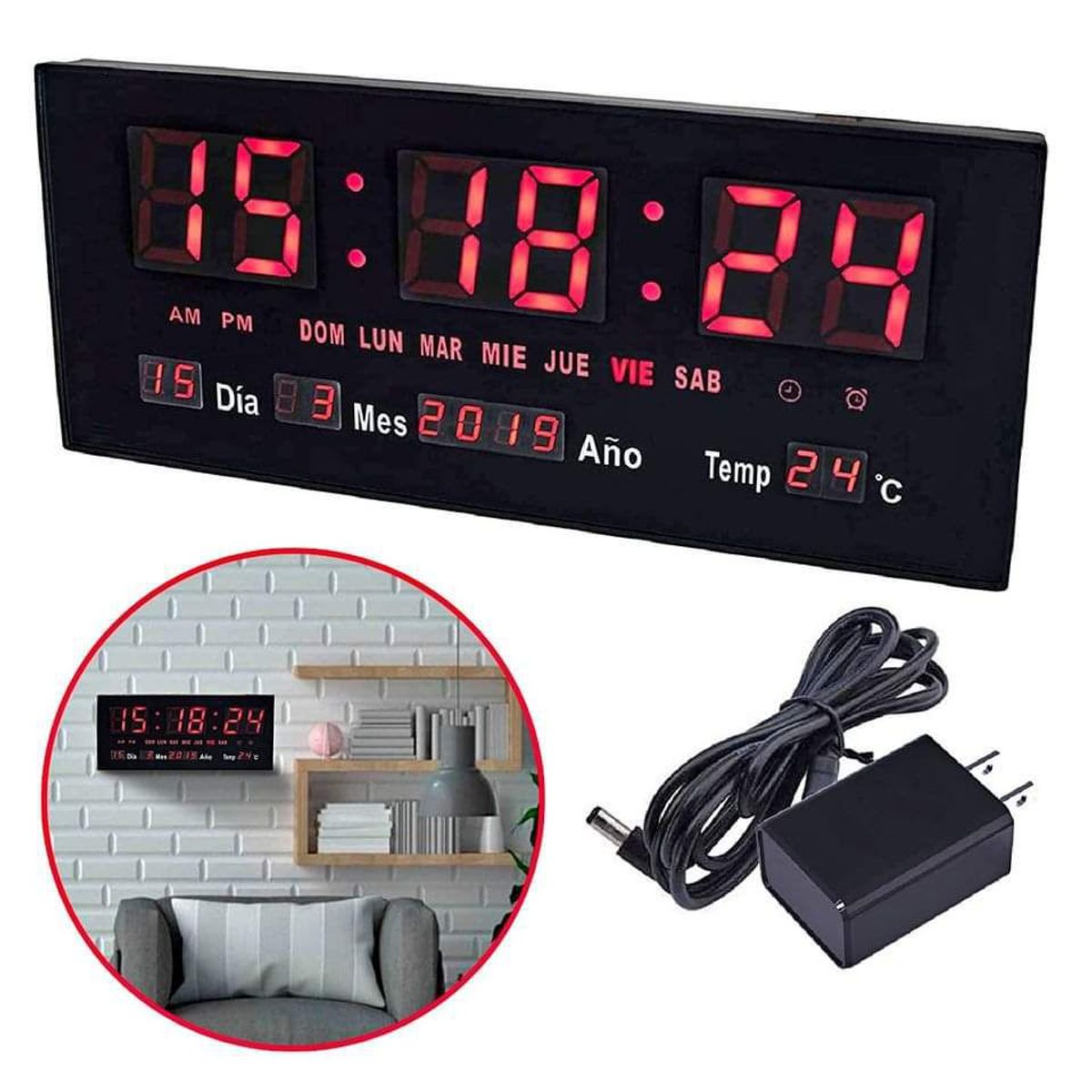 GENERICO - Reloj Digital LED 36 x 15cm de Pared de Sala - Oficina - Departamento