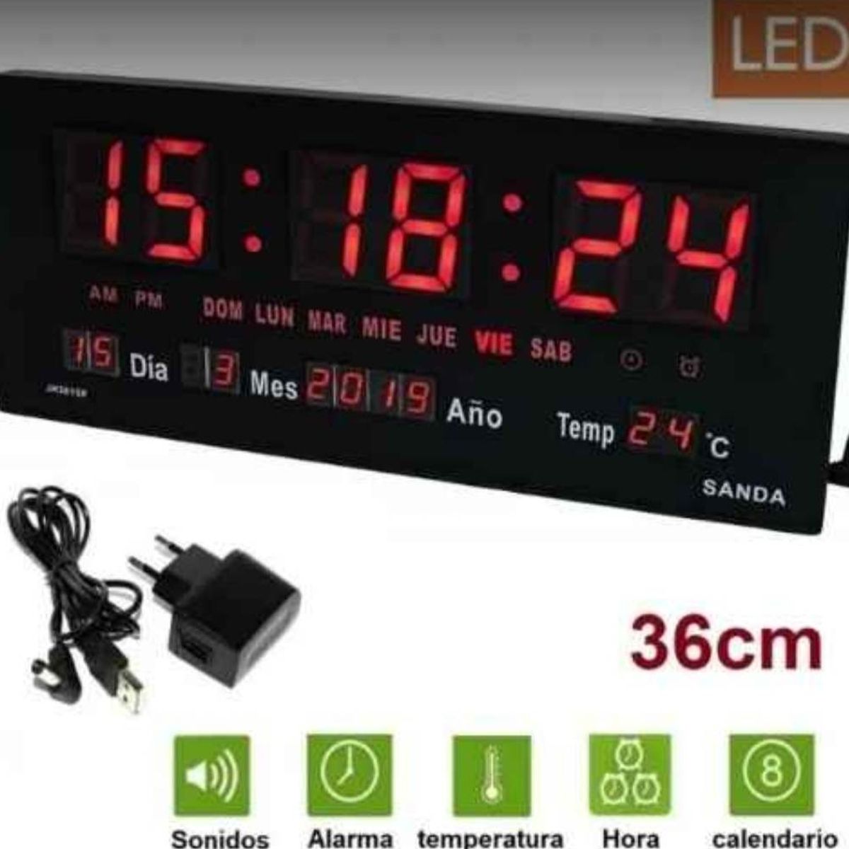 GENERICO - Reloj Digital LED 45x22cm de Pared de Negocio con Calendario Fecha