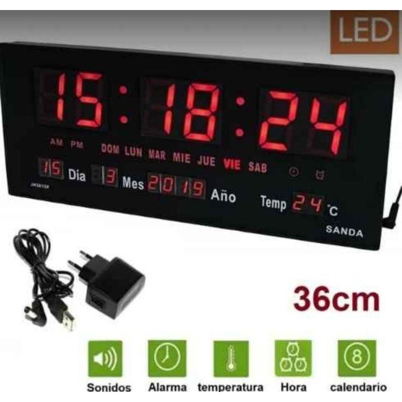 GENERICO - Reloj Digital LED 45x22cm de Pared de Negocio con Calendario Fecha