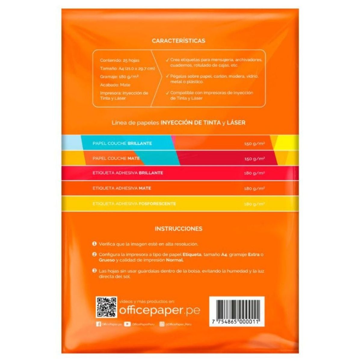 OFFICE PAPER - Etiqueta Office Paper Mate 180g por 25 Hojas A4