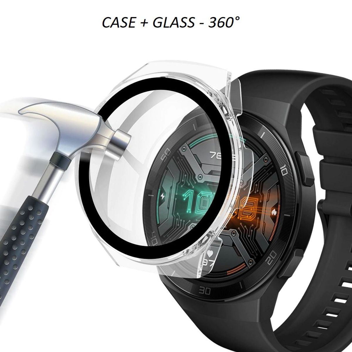 GENERICO - Case + Glass 360 para HUAWEI WATCH GT2 E - Transparente