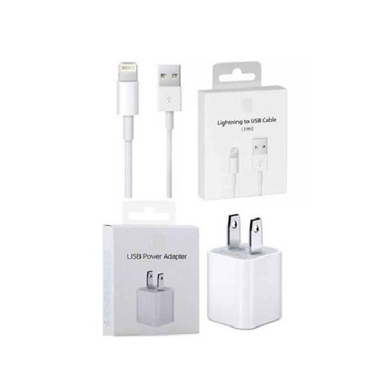 GENERICO - CARGADOR IPHONE CUBO 5W + CABLE USB 1M  NUEVO - CAJA