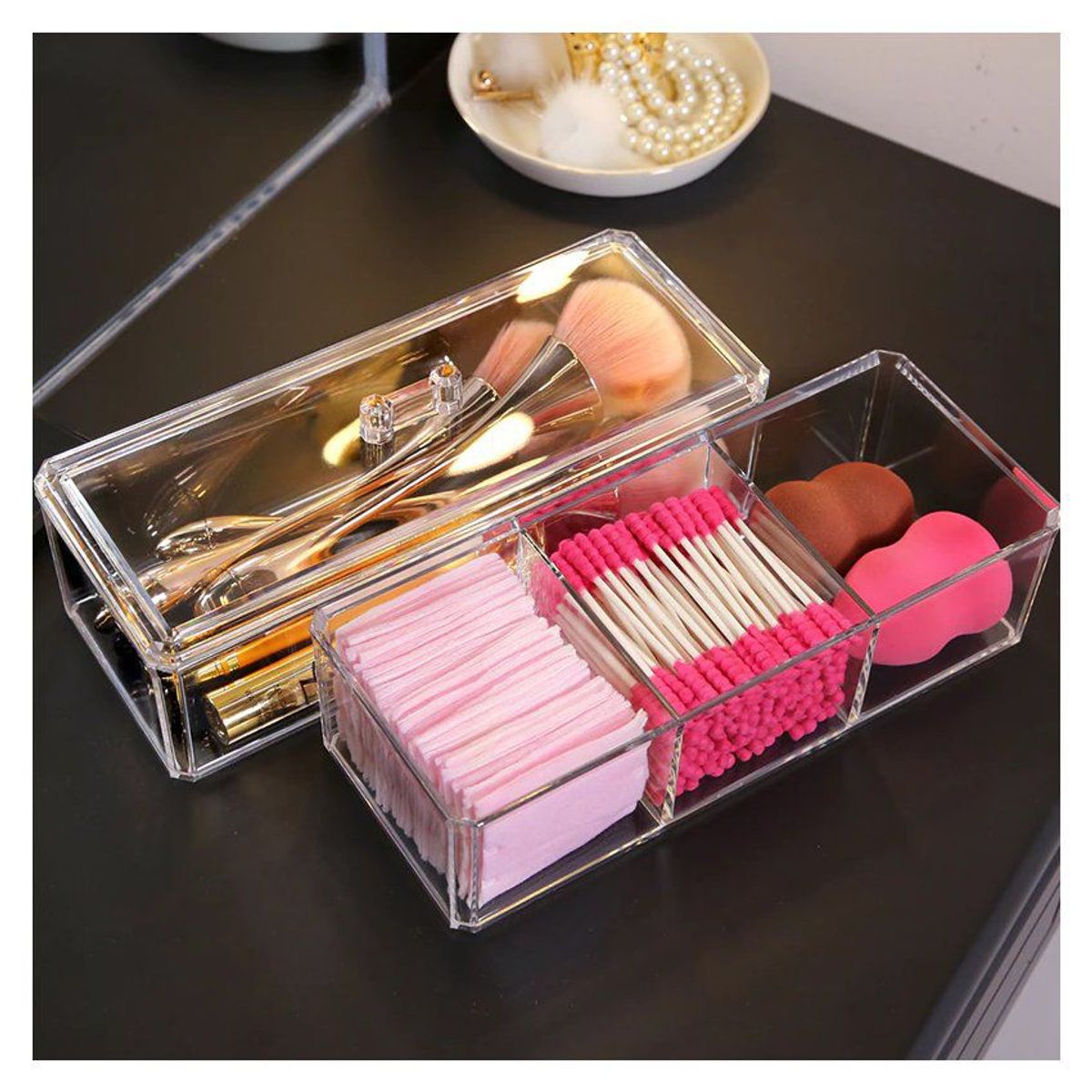 GENERICO - Organizador acrílico de maquillaje de dos niveles con tapa