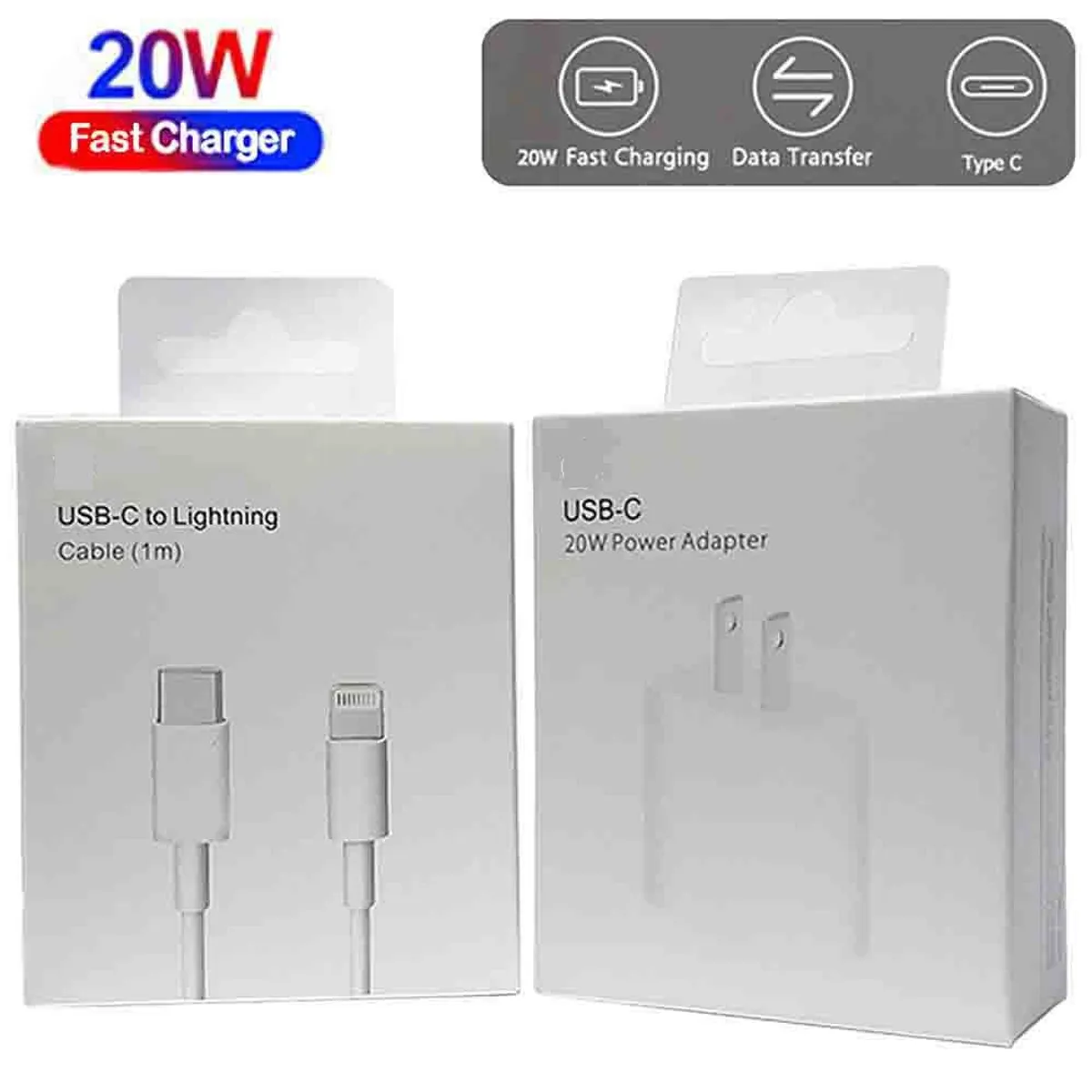 GENERICO - CARGADOR IPHONE 20W CUBO + USB C A LIGHTNING  NUEVO - CAJA