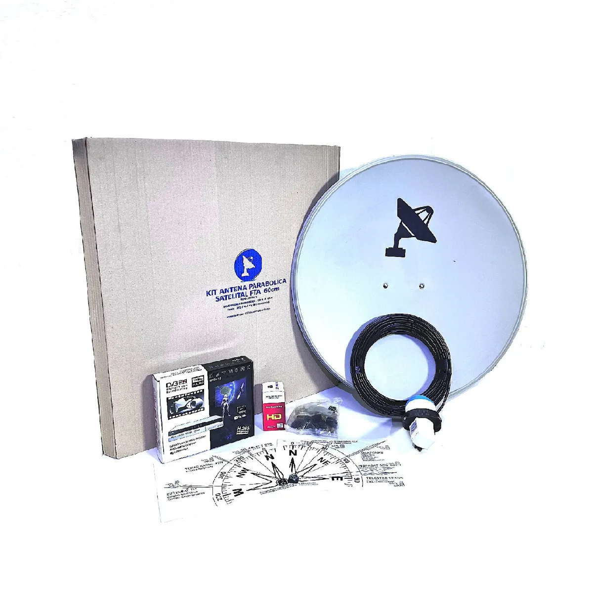 SAT PCS - KIT TV Satelital Plus  Decodificador SATWORK 4K Parabolica 60cm H265