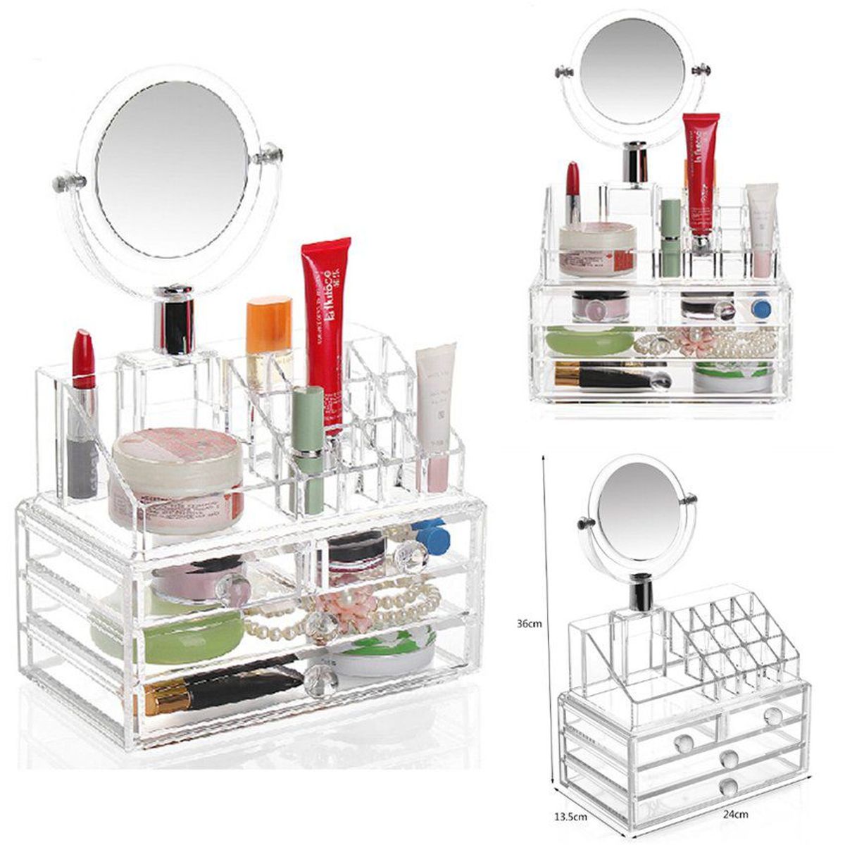 GENERICO - Organizador de cosméticos con cajones de acrílico con espejo