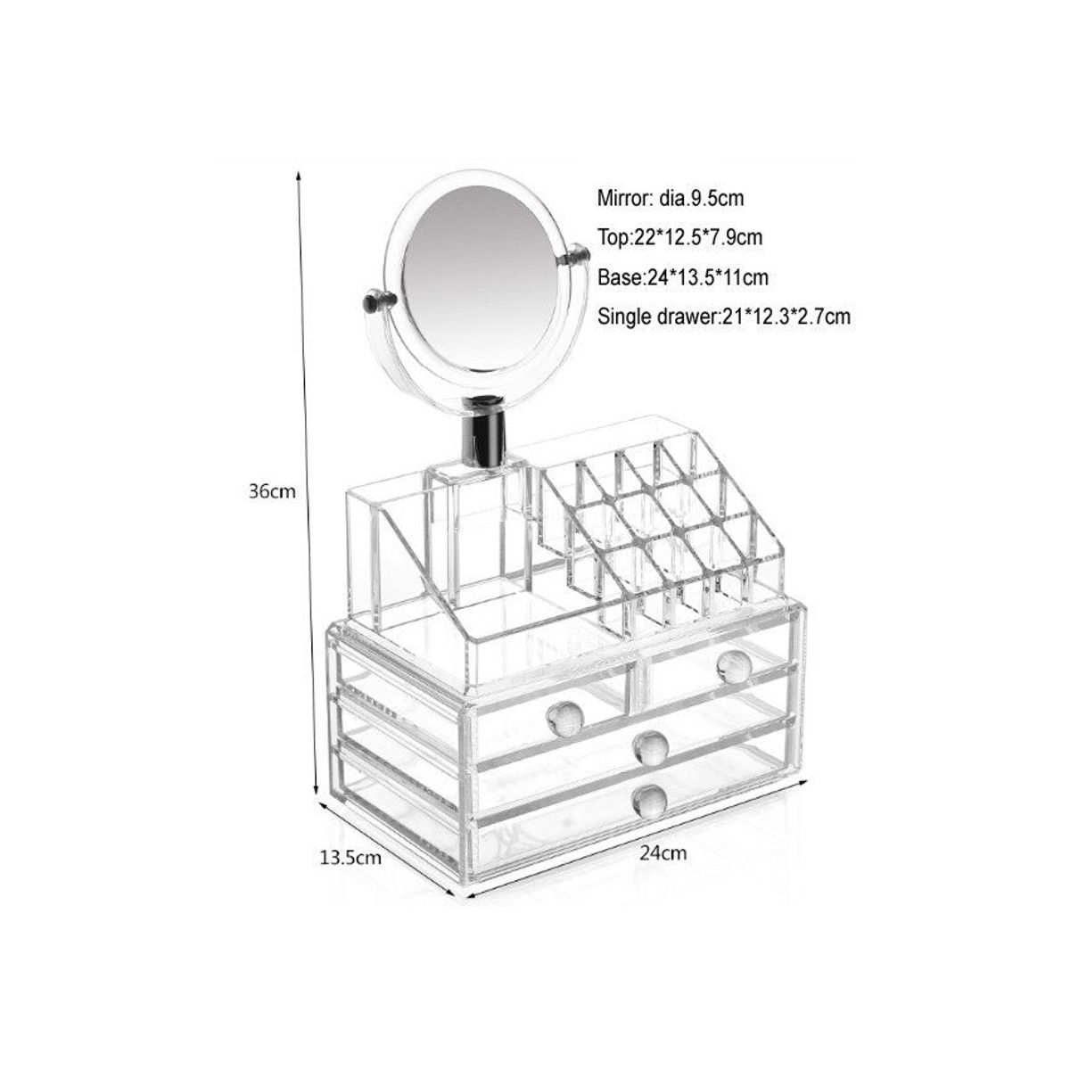 GENERICO - Organizador de cosméticos con cajones de acrílico con espejo