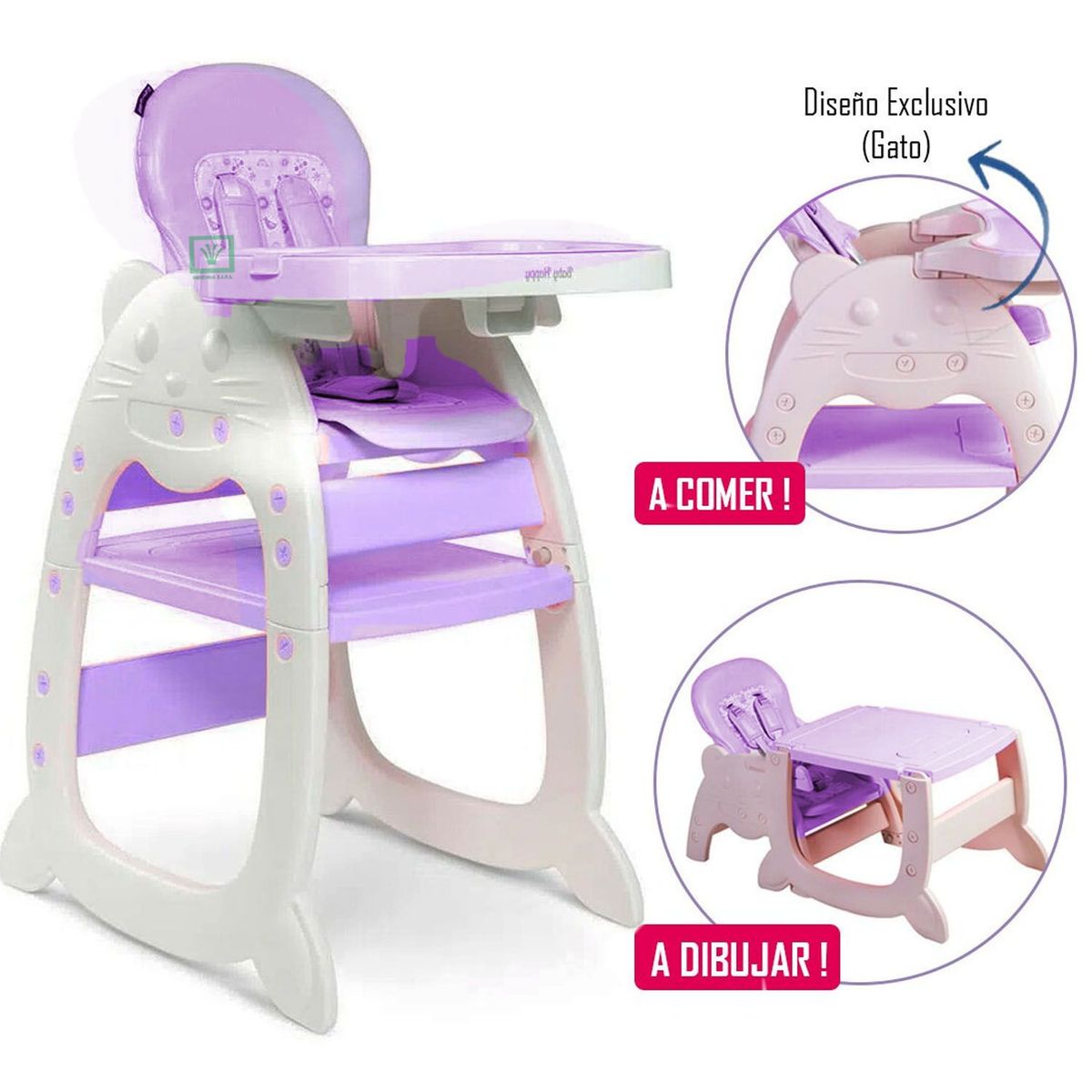 VOYAGE - Silla de Comer Gato 3 en 1 Morado