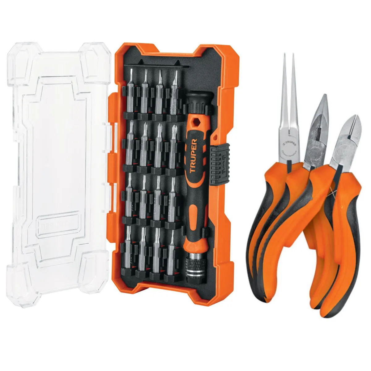 TRUPER - Juego para desarmador joyero 16 piezas, juego de 3 mini pinzas