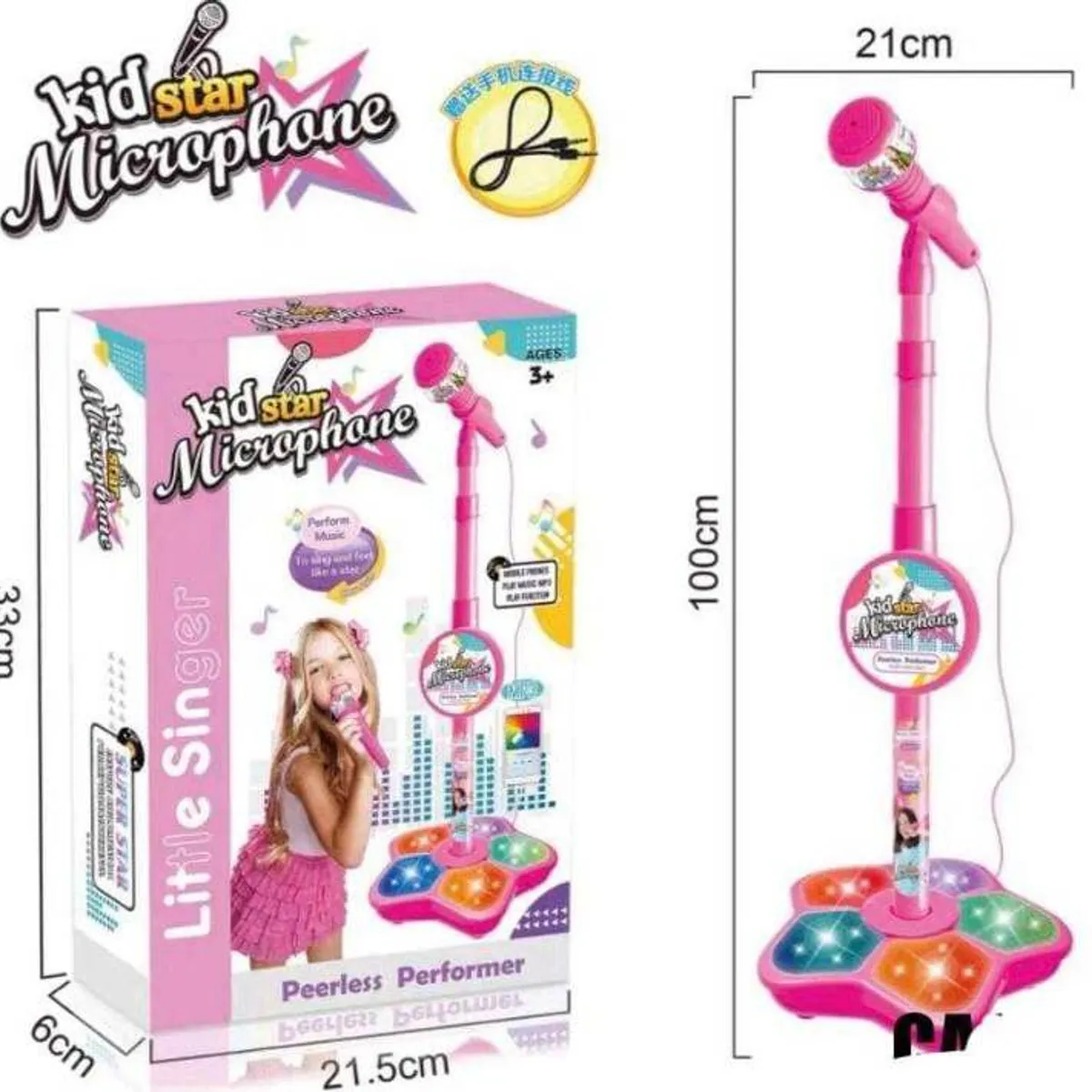 GENERICO - Microfono Karaoke con Base de Luces Juguete para Niñas Rosa