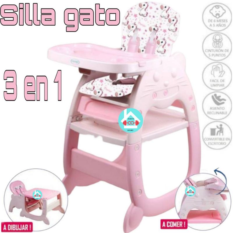 VOYAGE - Silla de Comer para Bebe 3 en 1 gato ROSADO