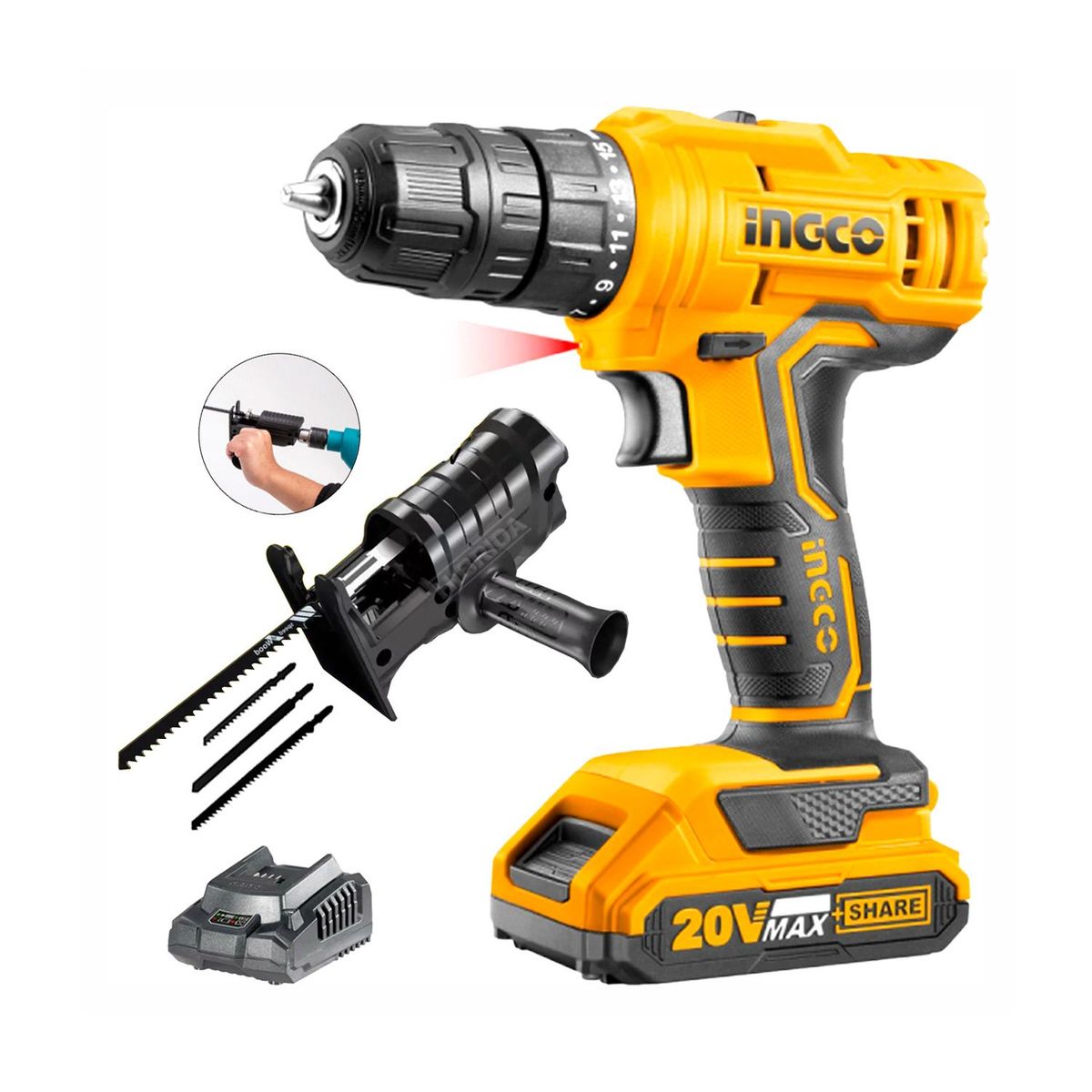 INGCO TOOLS - COMBO TALADRO ATORNILLADOR INGCO 20V ADAPTADOR CALADORA