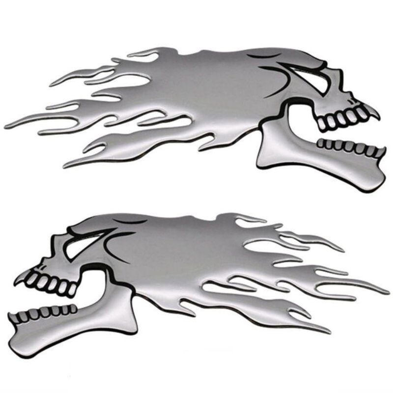 OEM - Sticker Metalico 3d Calavera X2 - Laptop Moto Auto -Plateado
