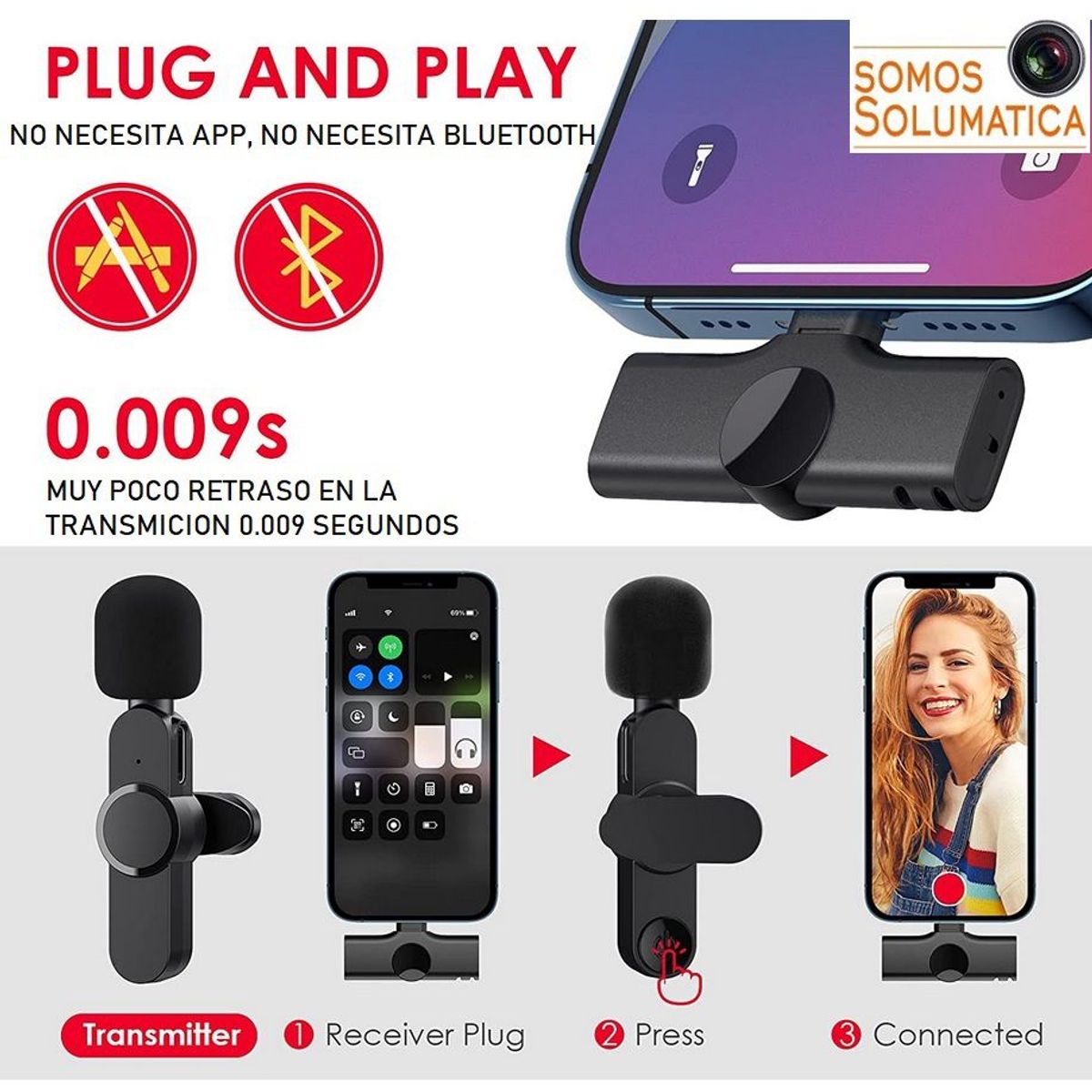 OEM - Microfono Inalambrico X2 - Lightning Para Iphone - Redes Sociales