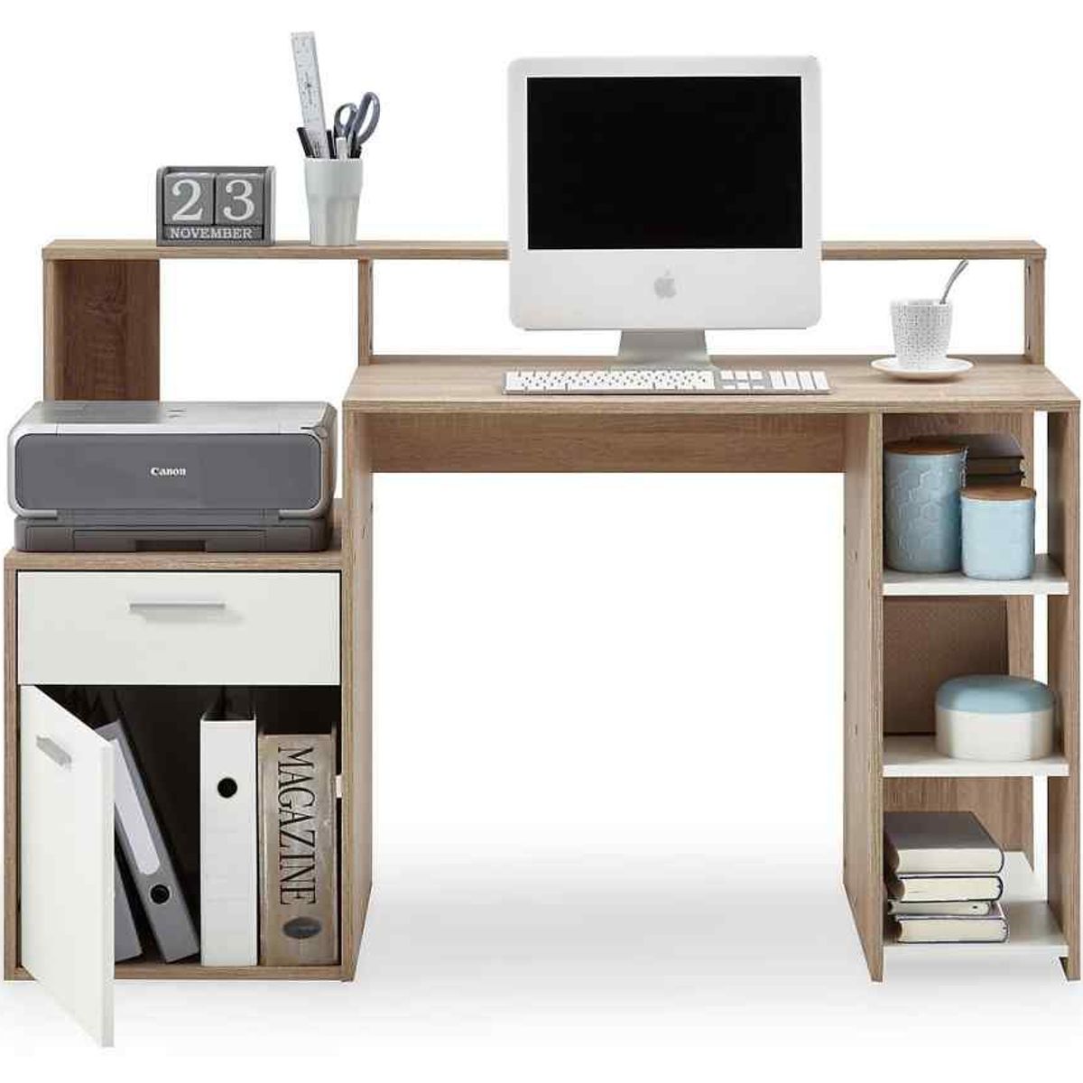 VENTITAS HOME - Escritorio Moderno Luca con Repisa Ventitas Home Color Duna y Blanco