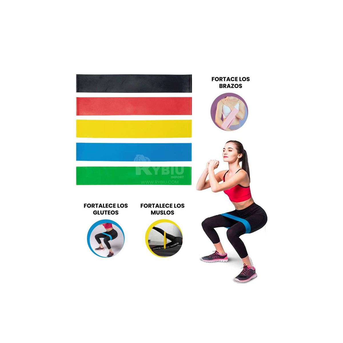 GENERICO - Set de 5 Bandas Elastica FitnesSet de 5 Bandas