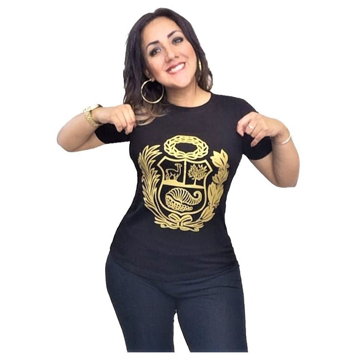 GENERICO - Polo mujer Escudo Nacional Dorado - Nathalie Love It - Negro