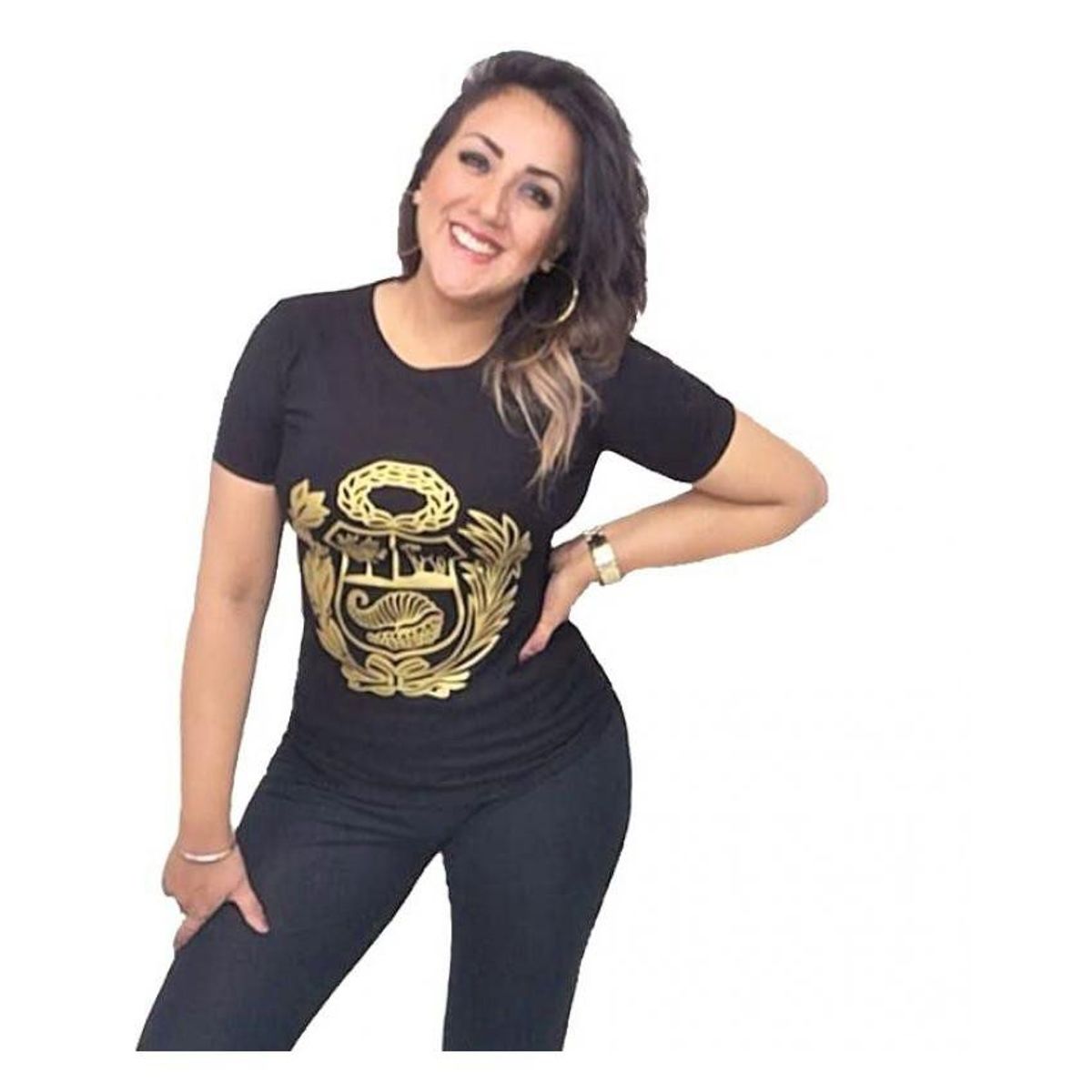 GENERICO - Polo mujer Escudo Nacional Dorado - Nathalie Love It - Negro