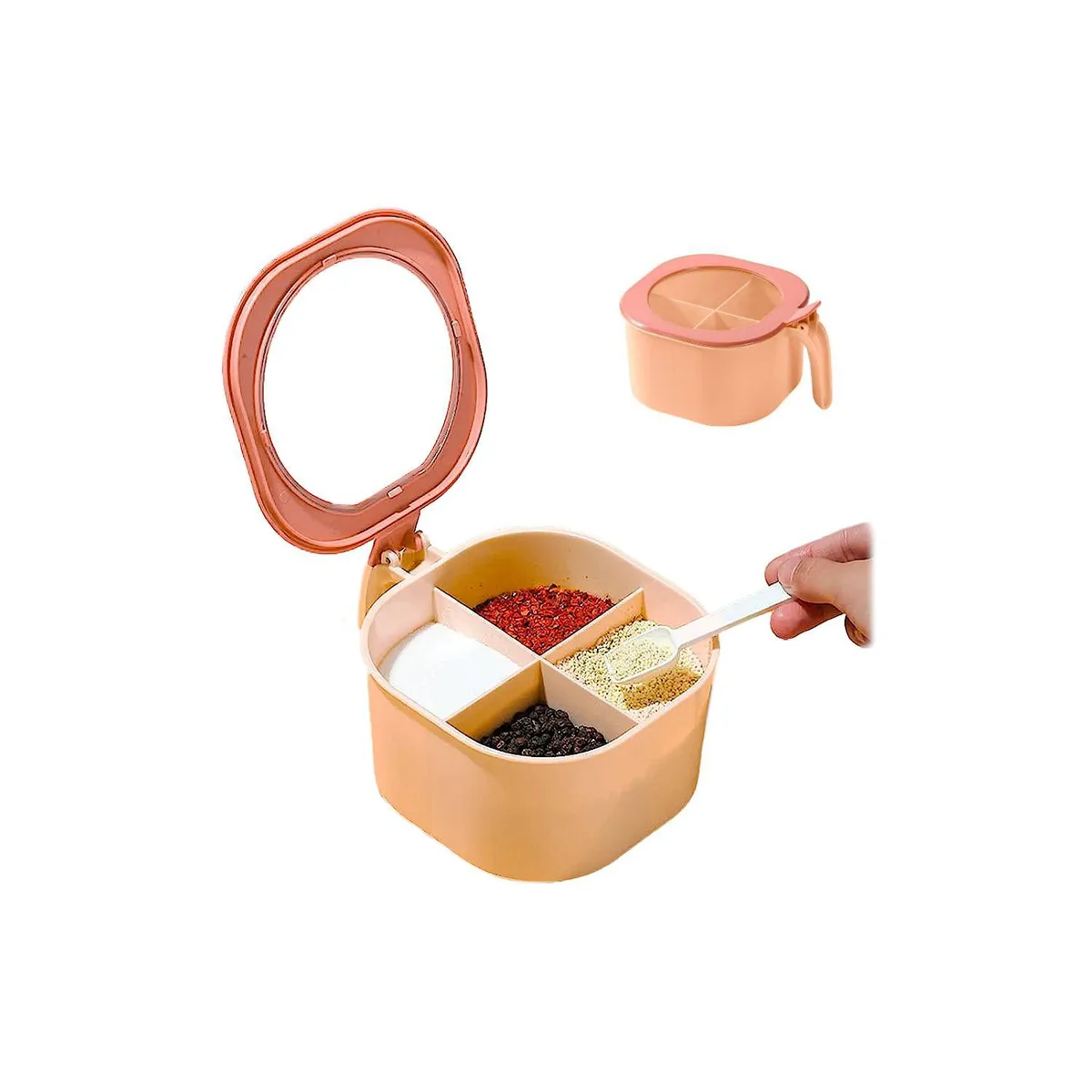 GENERICO - Caja Contenedor de Condimentos con 4 Compartimentos Cucharas Crema