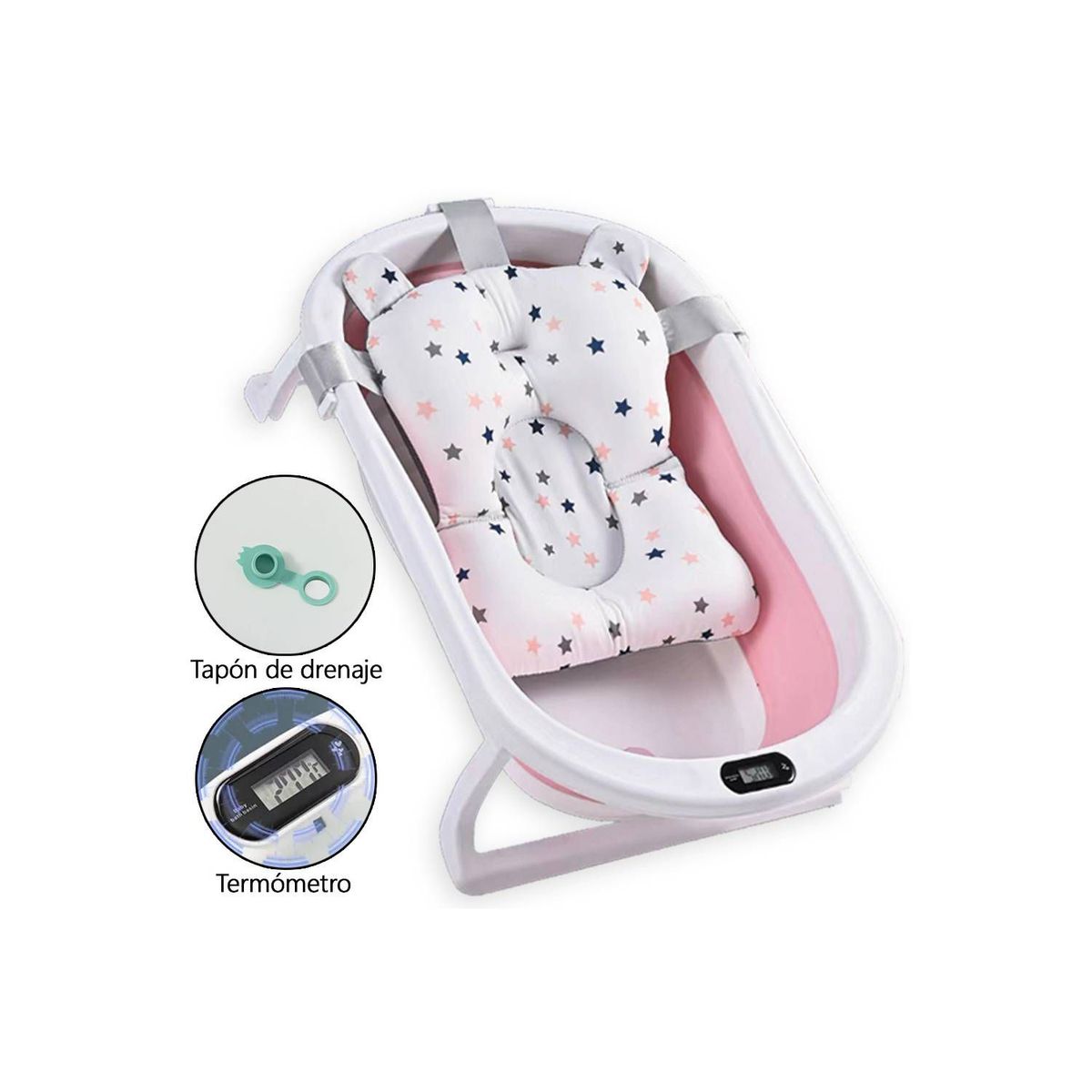 GENERICO - Bañera tina plegable portátil bebé con termómetro Rosado