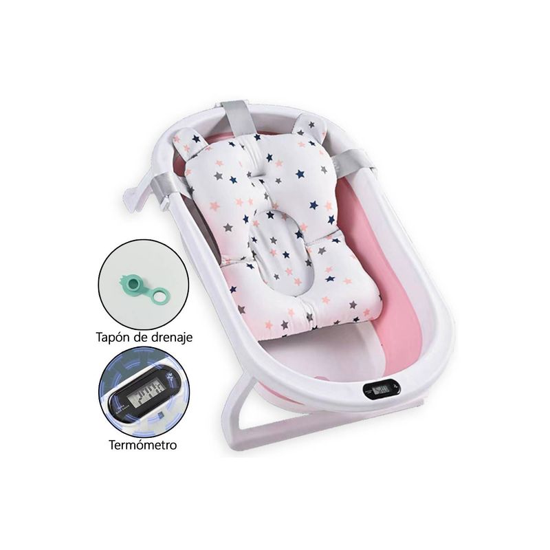 GENERICO - Bañera tina plegable portátil bebé con termómetro Rosado