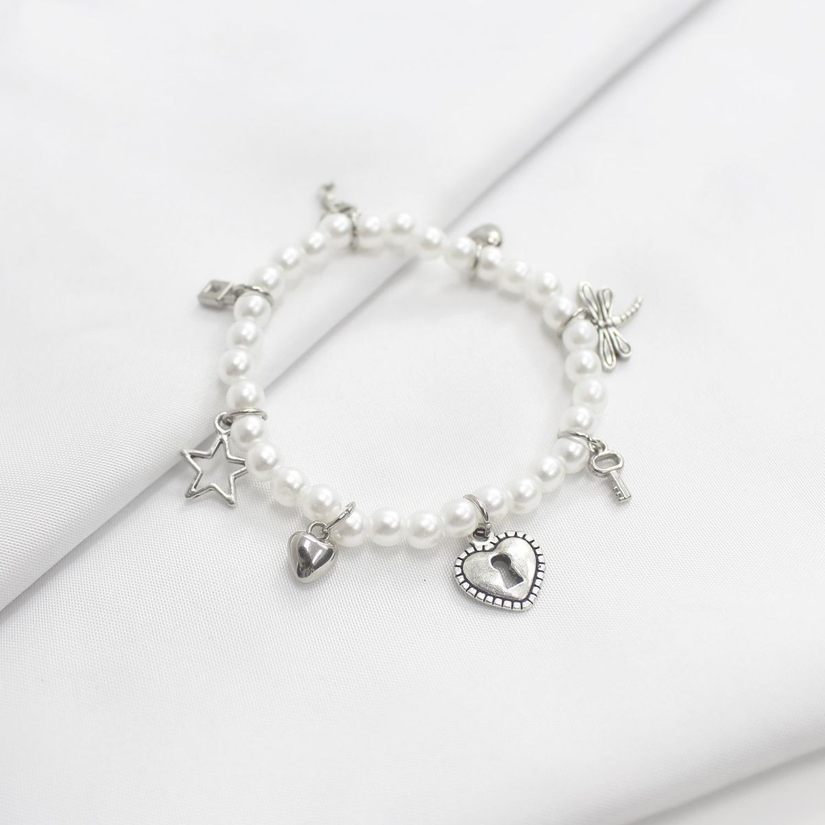 MANYA - Pulsera De Perlas 8 Dijes de Mujer - Manya