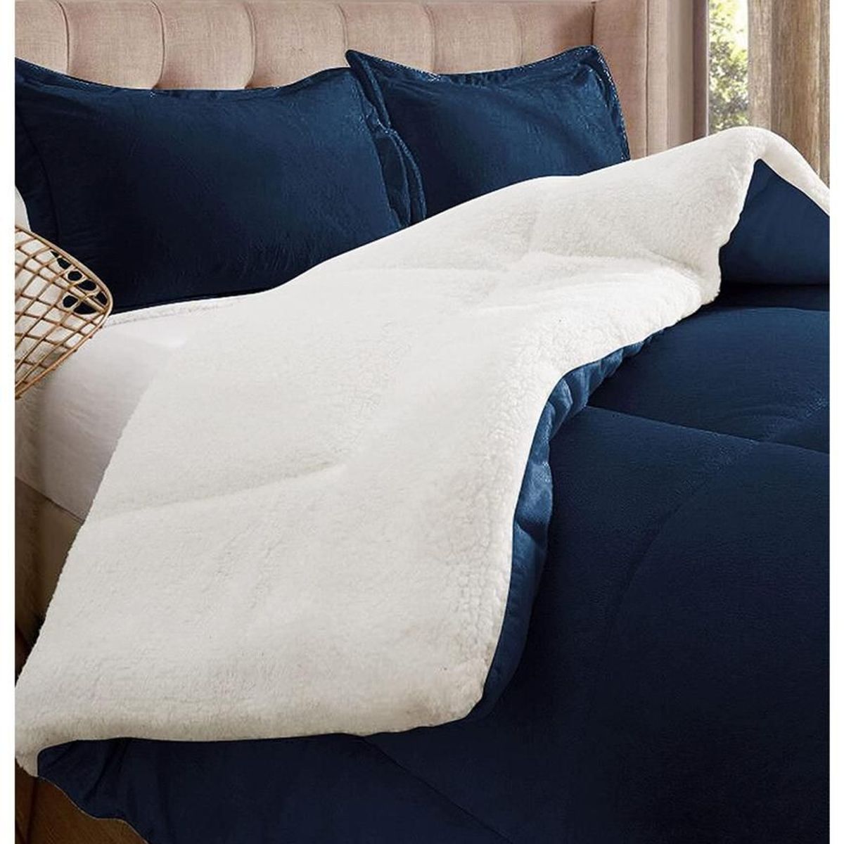 TEFI HOME - Edredón Sherpa Azul Marino KING