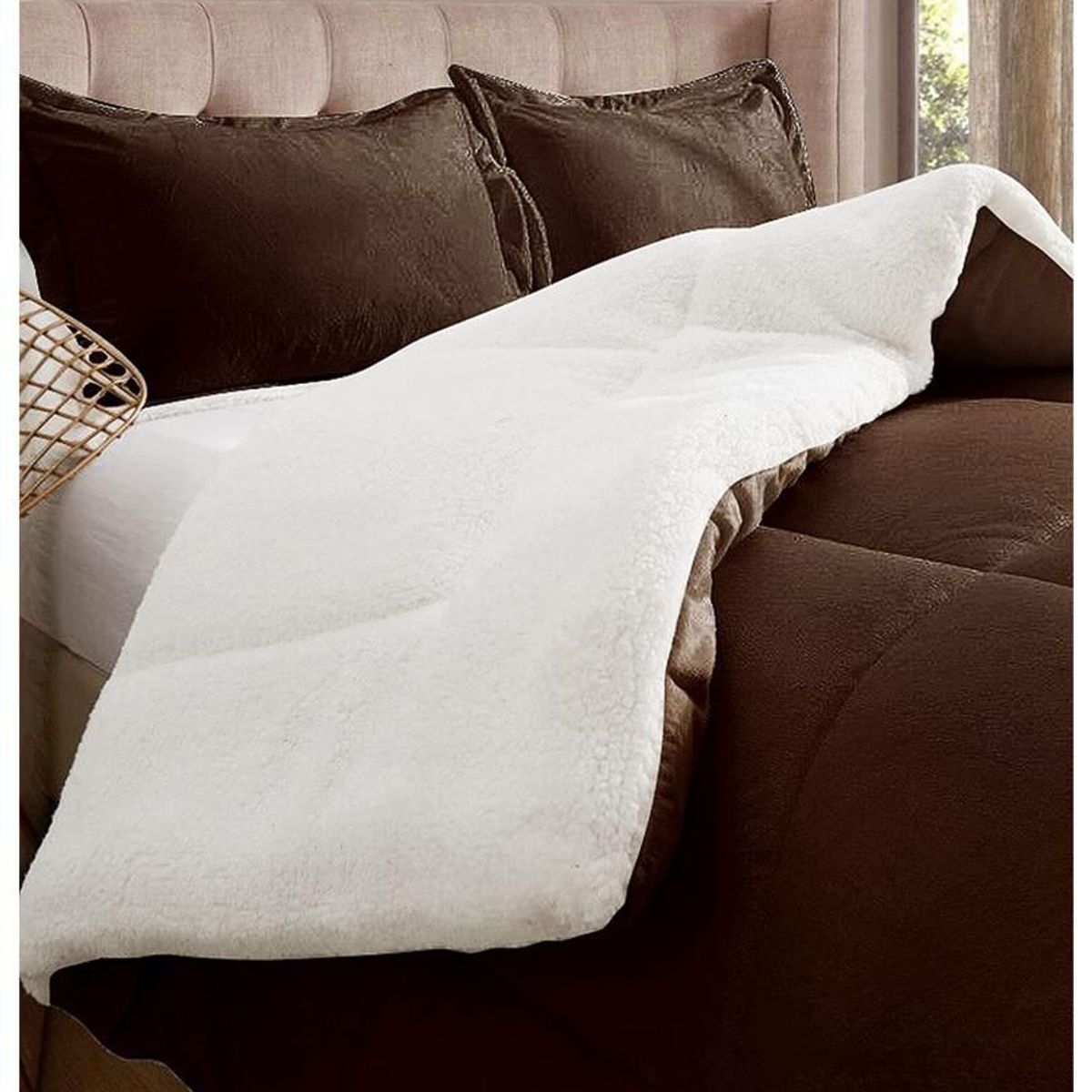 TEFI HOME - Edredón Sherpa Marrón 1.5 PLAZA