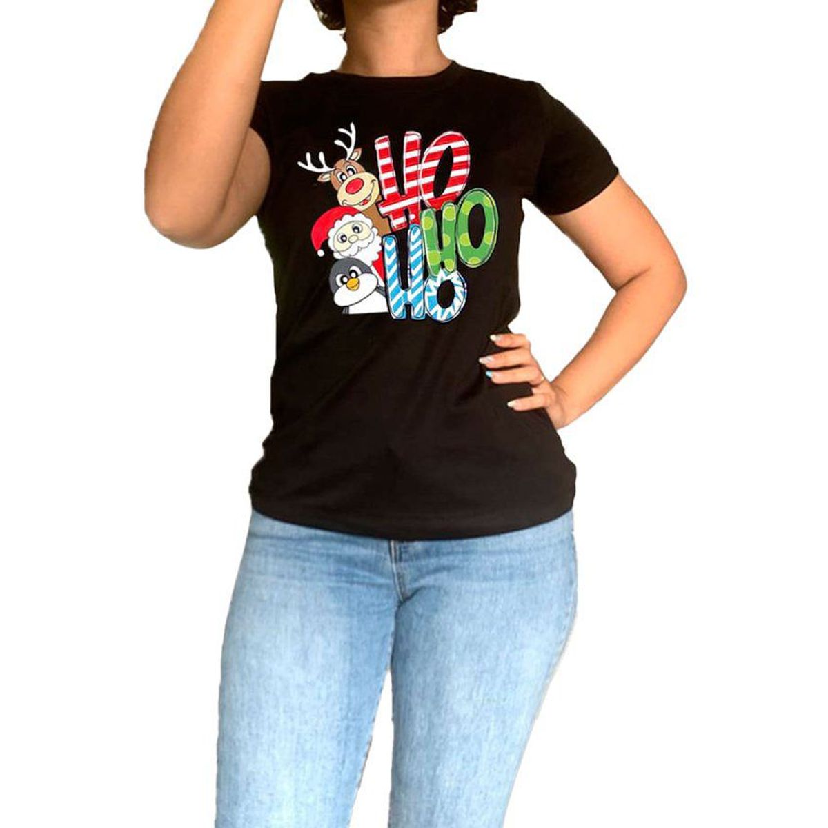 GENERICO - Polo mujer manga corta Navidad Ho Ho Ho - Nathalie Love It - Negro
