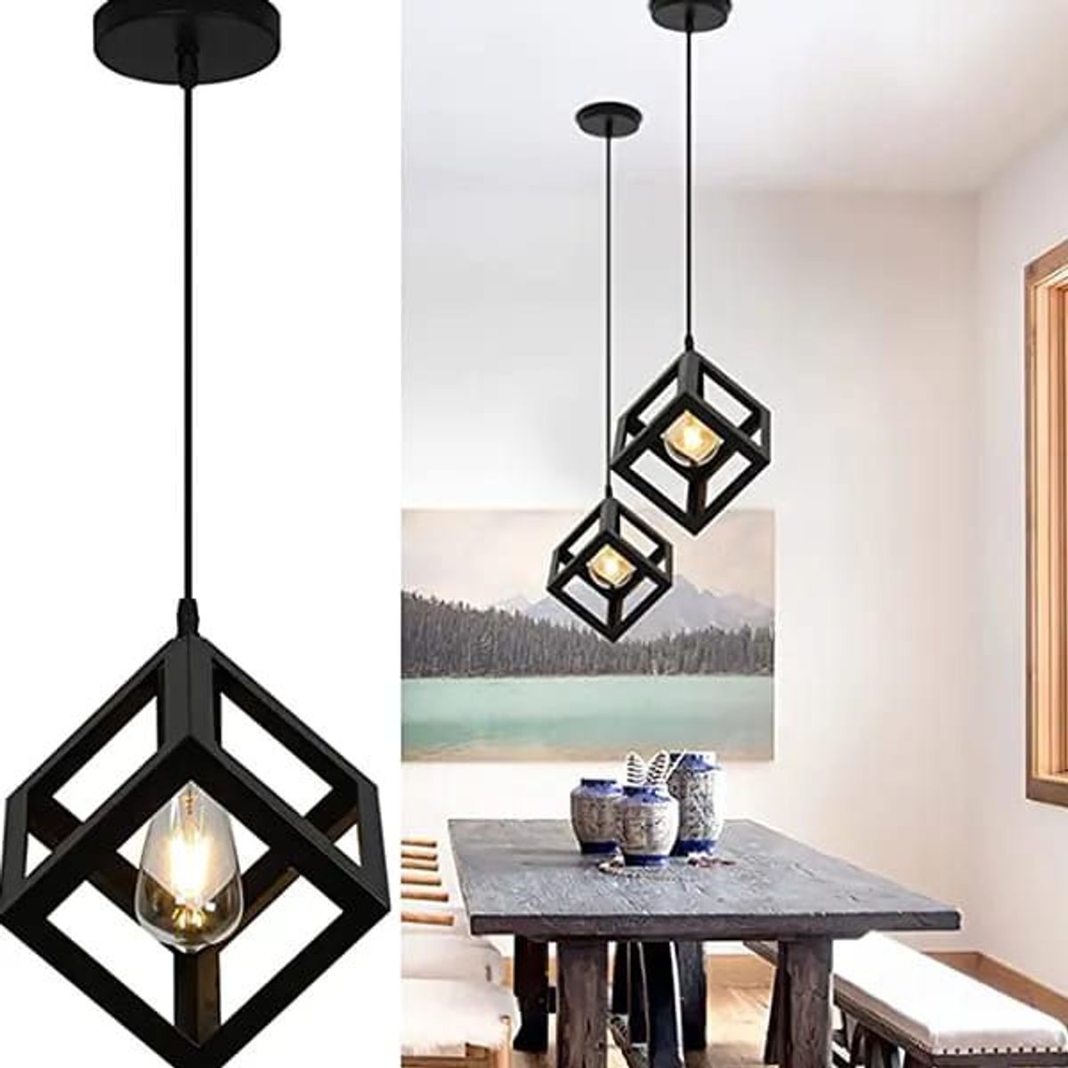 GENERICO - Lámpara colgante con forma de cubo Incluye foco