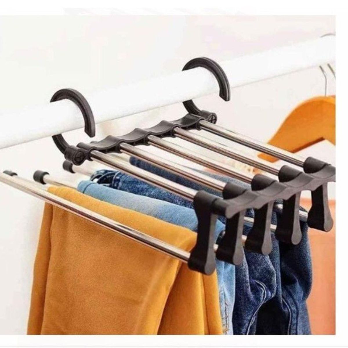GENERICO - Perchero organizador pantalones plegable armario acero 5 en 1 negro