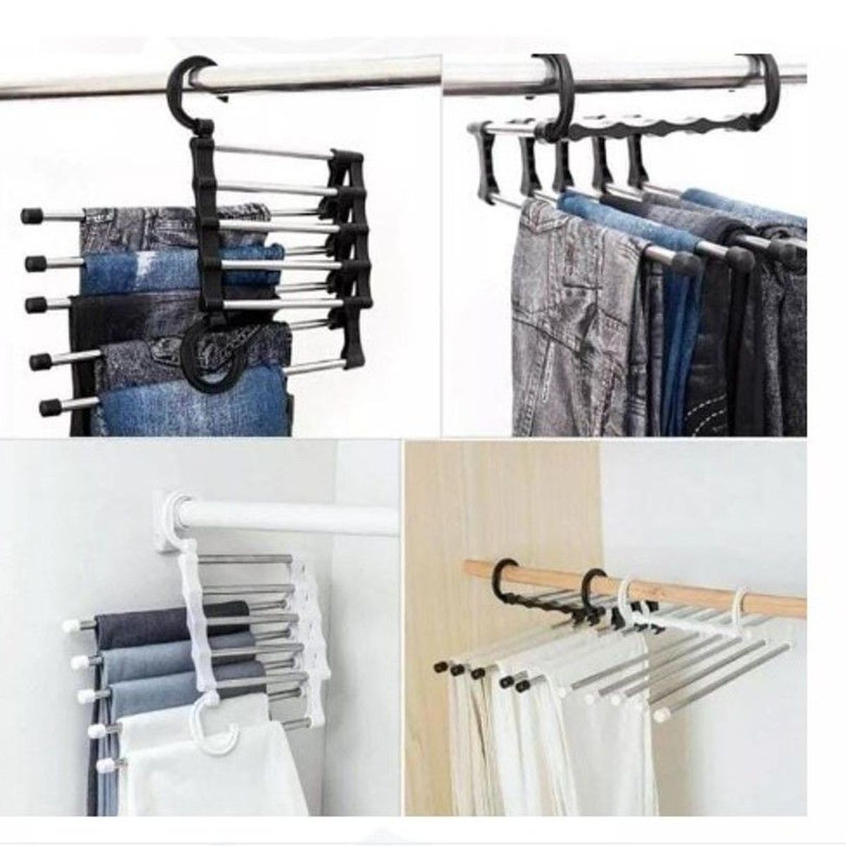 GENERICO - Perchero organizador pantalones plegable armario acero 5 en 1 negro