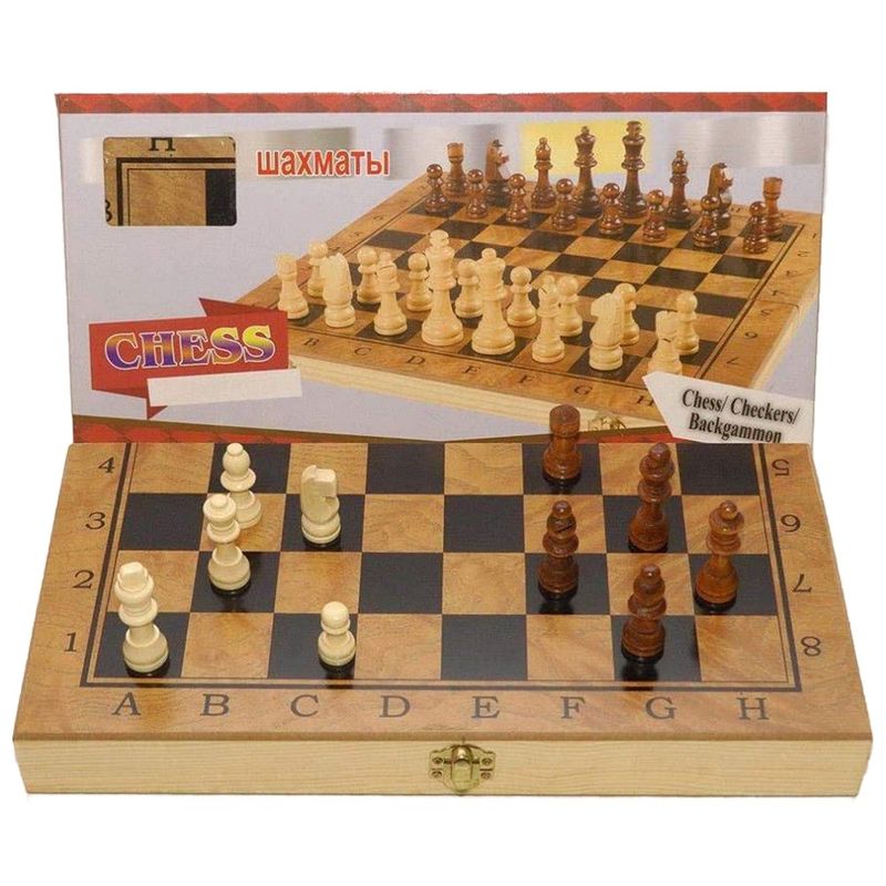 GENERICO - Juego De Ajedrez Damas y Backgammon Con Piezas y Tablero De Madera