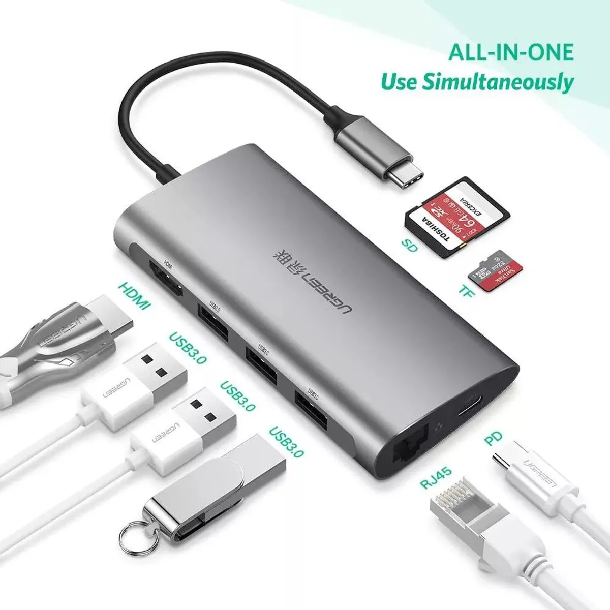 UGREEN - Adaptador Multipuerto Hub 8 En 1 Ugreen 50538 Usb C