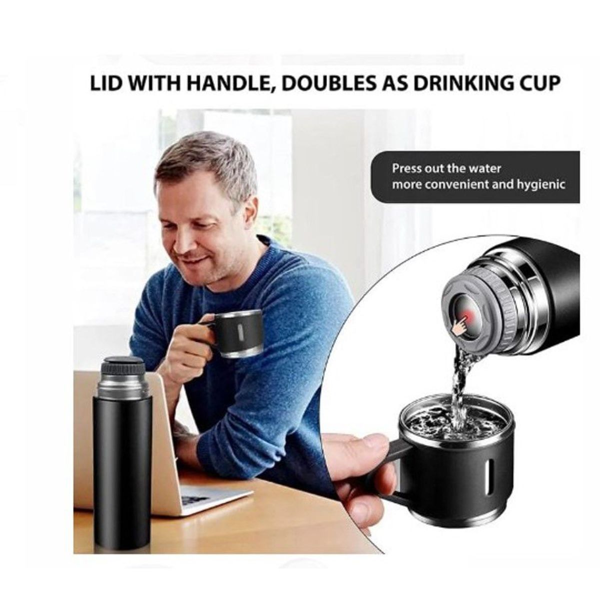 GENERICO - Termo 500 ml  de acero incoxidable NEGRO de calidad