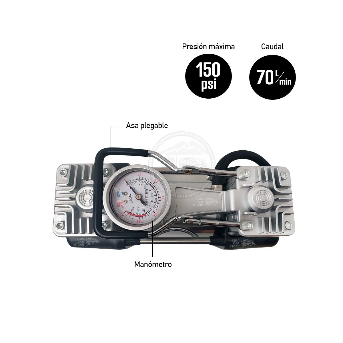GENERICO - Compresor doble piston para auto kit de parches