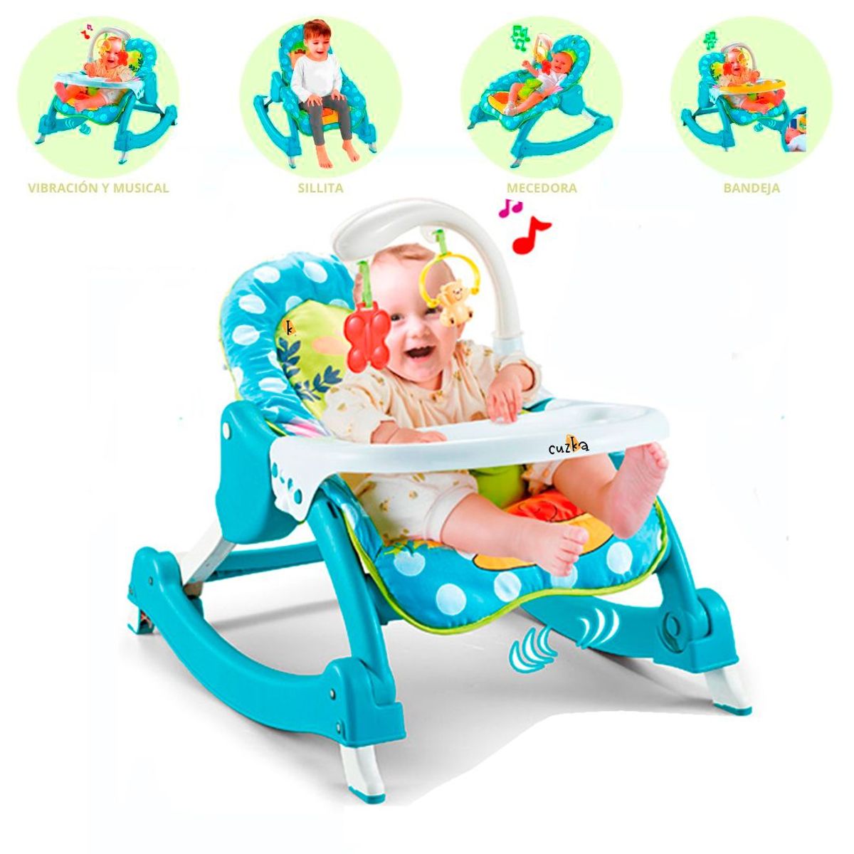 CUZKA - Silla Mecedora Musical 3 en 1 »ROCKING» Light Blue